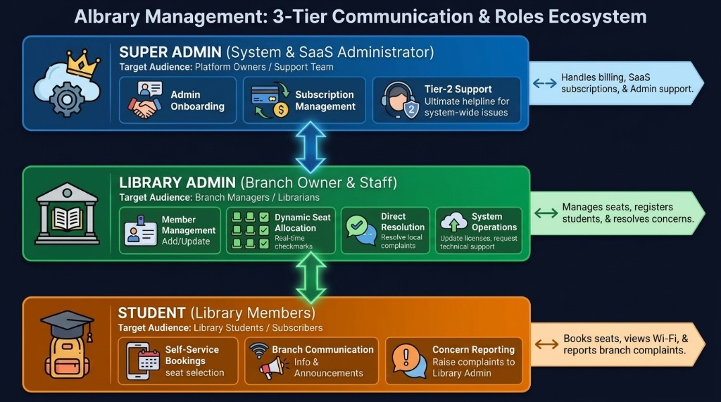 LibrAI Library: 3-Tier Communication & Roles Ecosystem